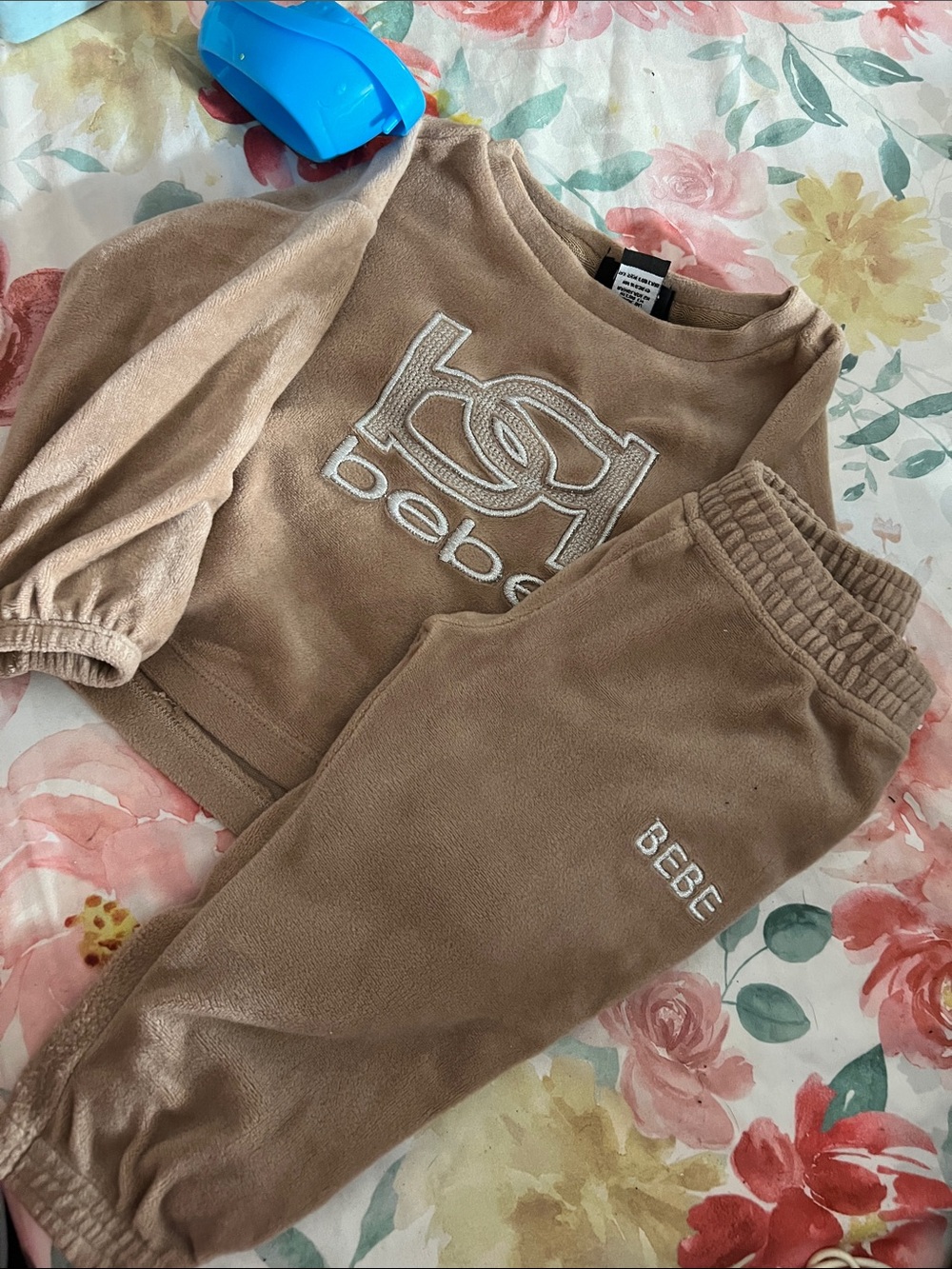 bebe Tan Velour Sweatshirt & Joggers Set
